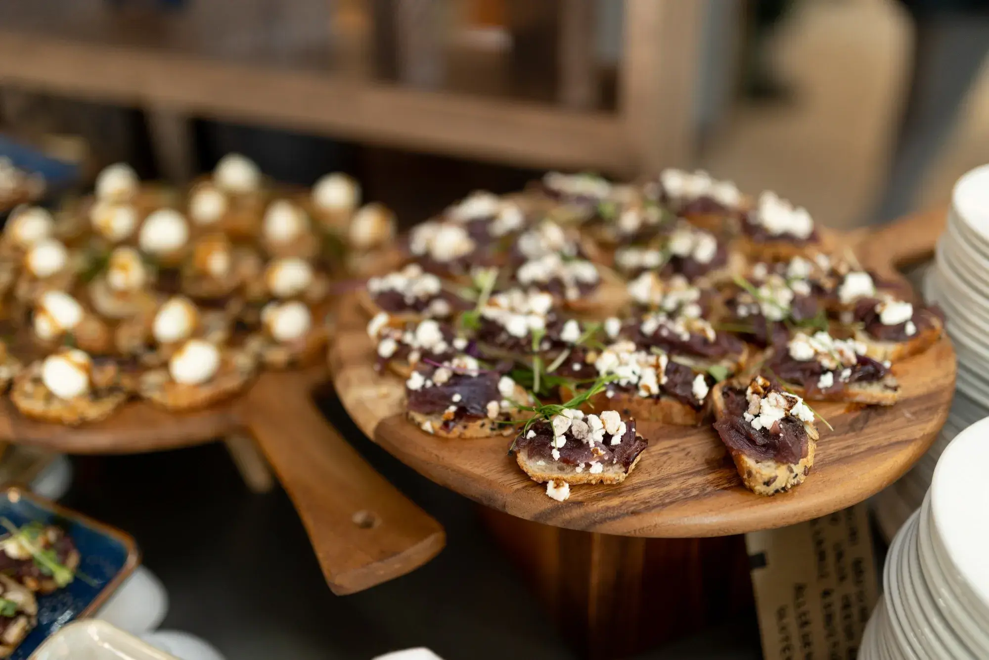 Caramelised onion and feta crostini at Mossco